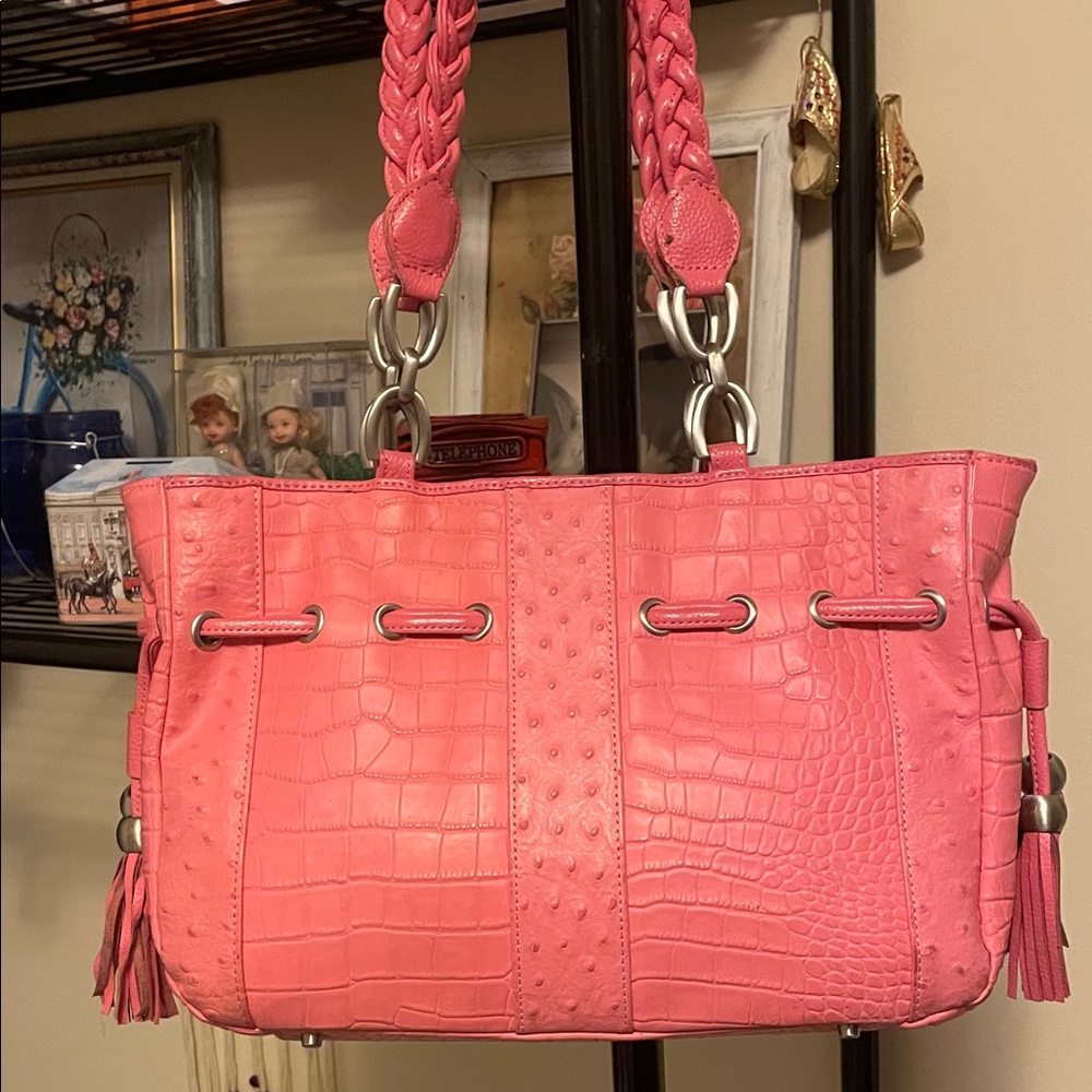 Isabella Adams Pink Croc Embossed Shoulder Bag